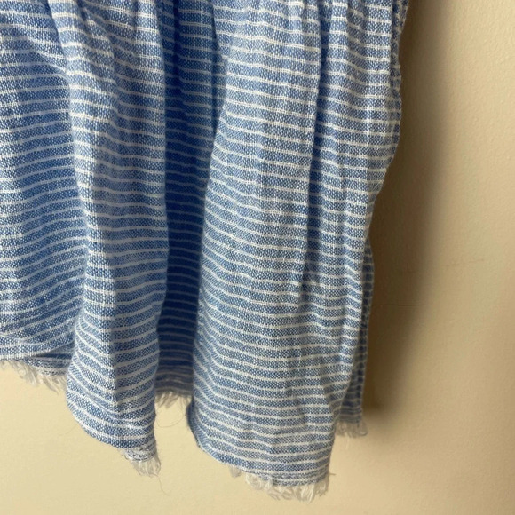 BeachLunchLounge | Blue & White Striped Ruffle Hem Linen Cotton Tank Medium - Picture 5 of 6